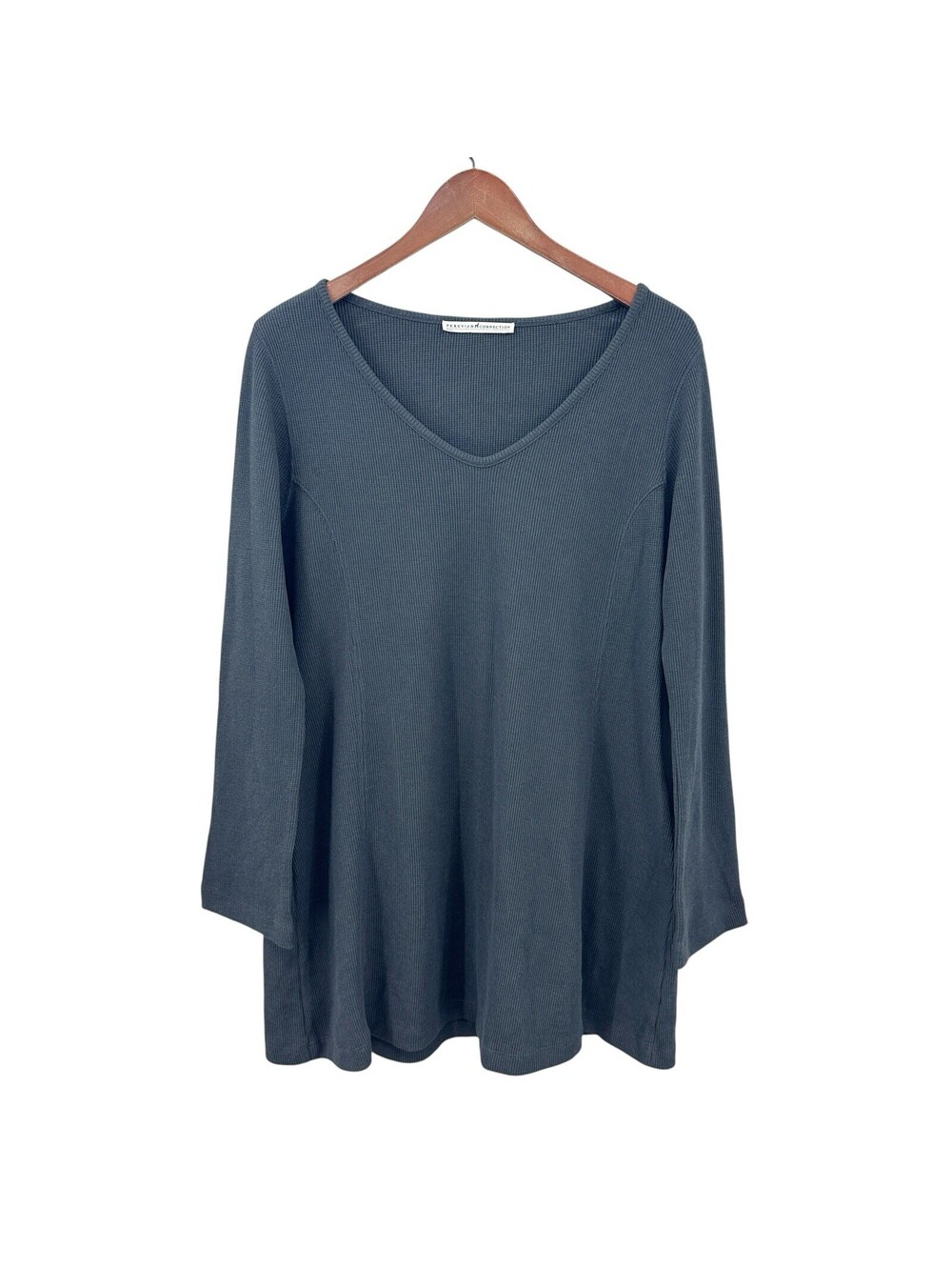 PERUVIAN CONNECTION Tunic Top Waffle Knit Long Sleeve Gray Large X907